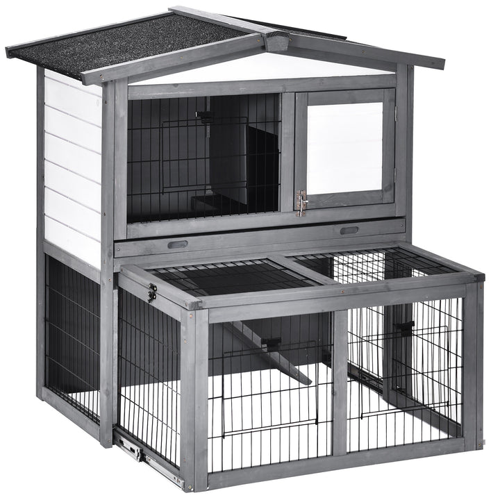 Rabbits 2-Tier Fur Wood Outdoor Hutch Grey