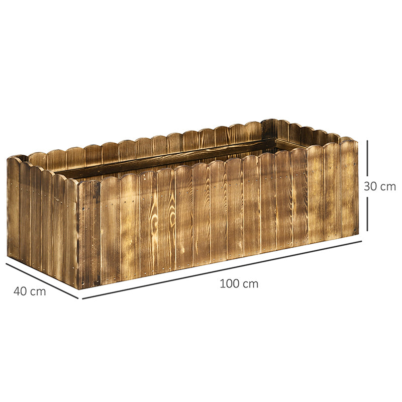 Garden Flower Raised Bed Pot Wooden Large Rectangle Planter (100L x 40W x 30H (cm)