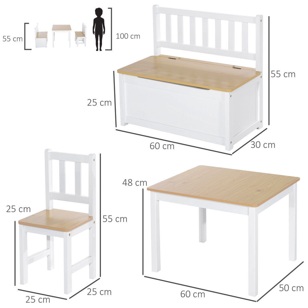 HOMCOM Pine Wood Kids 4 Pc Furniture Set-Oak/White