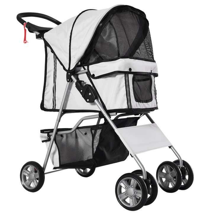 PawHut Dog Pram Pet Stroller Dog Pushchair Foldable Travel Carriage with Wheels Zipper Entry Cup Holder Storage Basket Grey