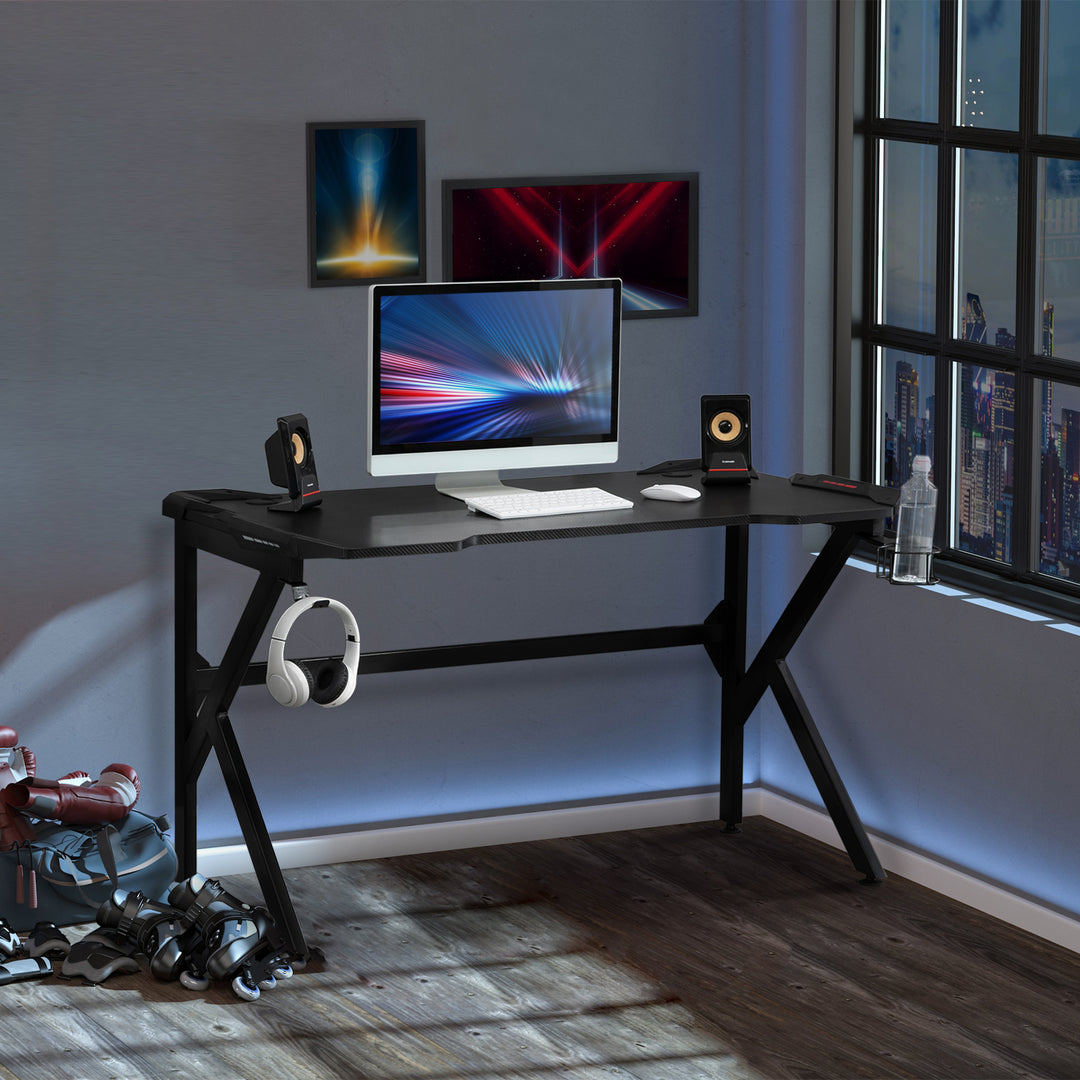 HOMCOM Gaming desk with Cup Holder Headphone Hook Feet Adjustable 120 x 66 x 75cm Black
