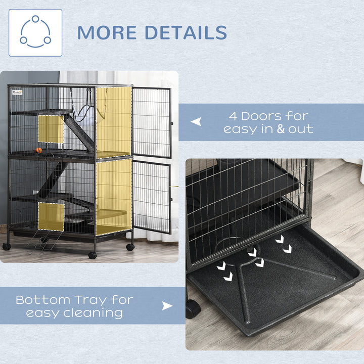 Small Animal Cage for Chinchilla Ferret Kitten on Wheels with Hammocks Removable Tray, Silver Grey