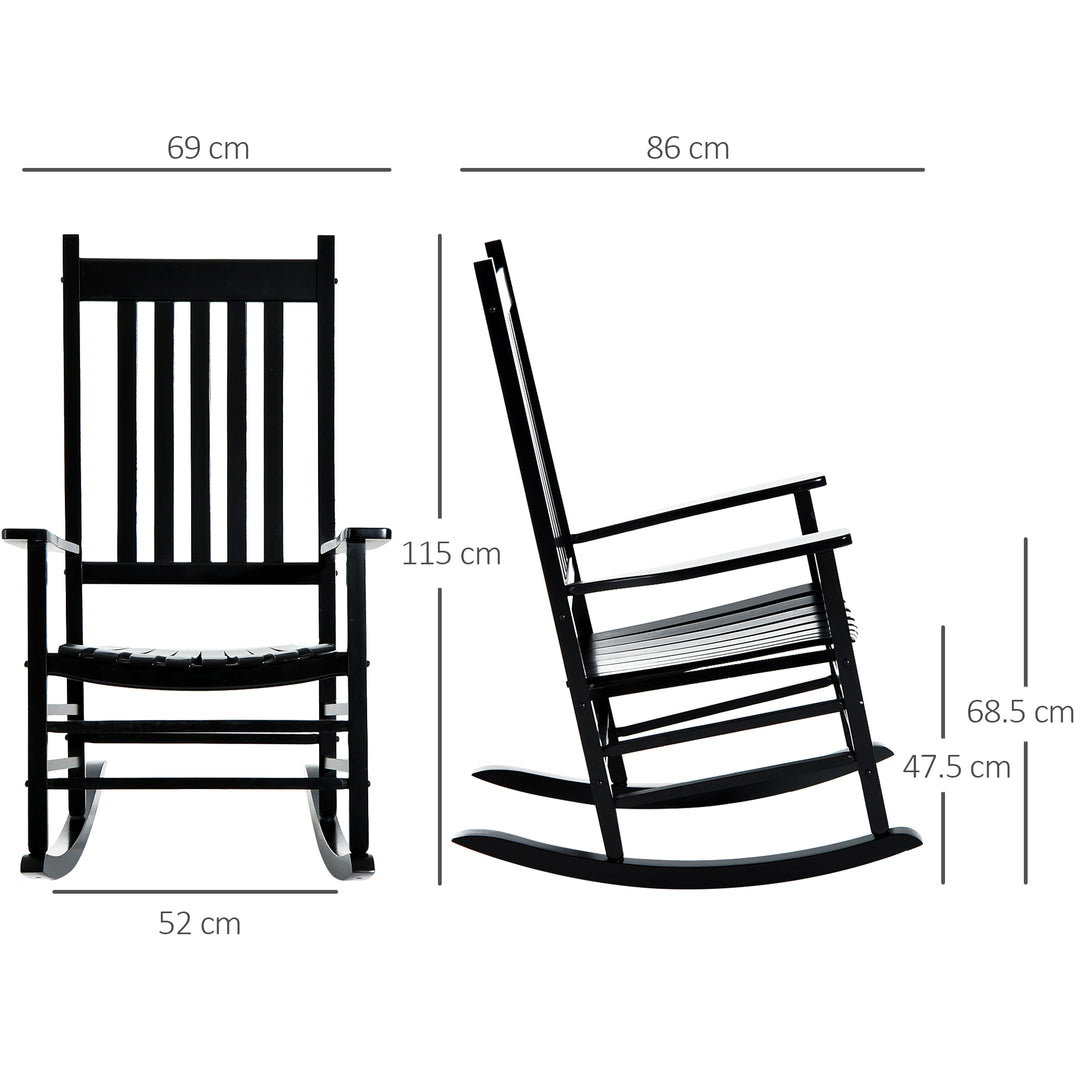 Rocking Chair Armchair Wooden Patio Rocker Balcony Deck Outdoor Porch Garden Seat Black