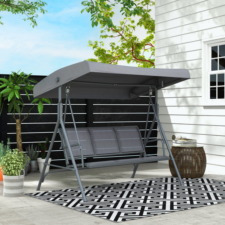 Outsunny 3 Seater Swing Chair Garden Swing Seat Outdoor Hammock w/ Canopy Steel Frame - Grey