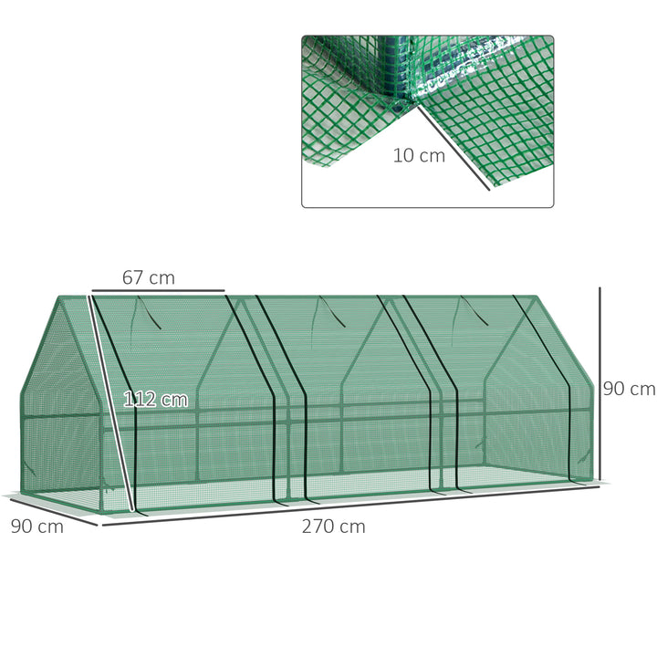 Outsunny 270 x 90 x 90 cm Steel Frame Poly Tunnel Steeple Greenhouse - Green