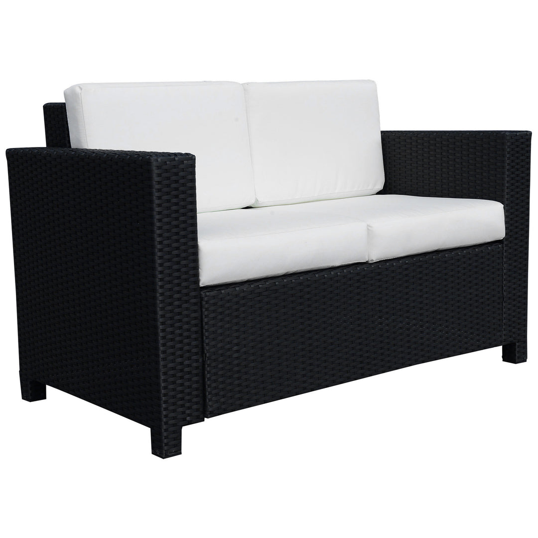 Garden Rattan Sofa 2 Seater Outdoor Garden Wicker Weave Furniture Patio 2-Seater Double Couch Loveseat Black