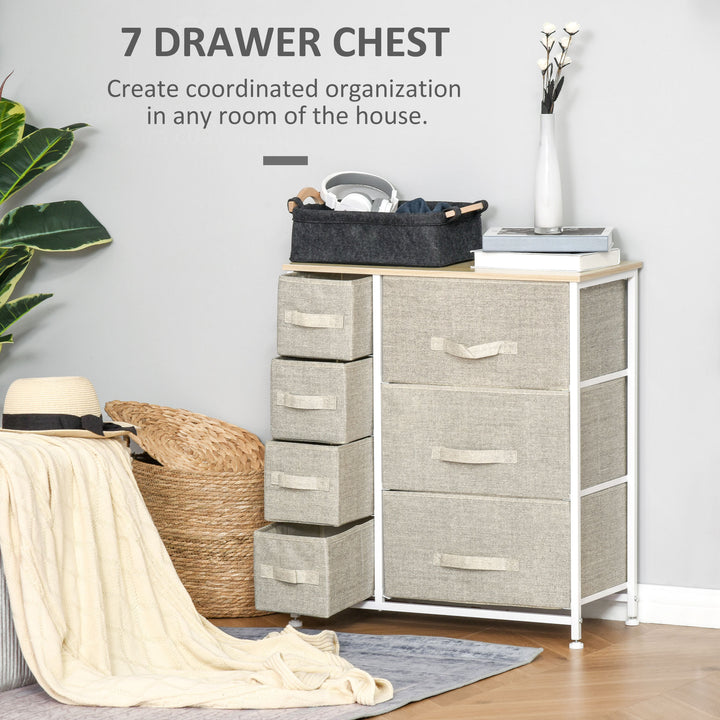 Vertical 7 Linen Drawers Cabinet Organizer Storage Dresser Tower with Metal Frame Adjustable Feet for Living Room, Bathroom, Kitchen