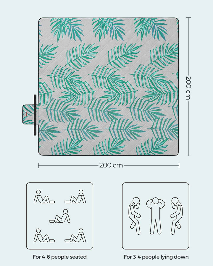 Picnic Blanket 200 x 200 cm Fern Pattern and Grey