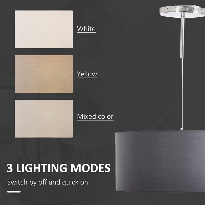 Modern LED Pendant Light Chandelier with Three Lighting Modes Metal Round Base for Living Room, Bedroom, Office, Entrance, Grey, 59 x 59 x 44cm