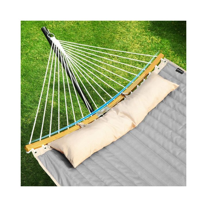 Gray Hammock Bed with Pillow with Spreader Bars