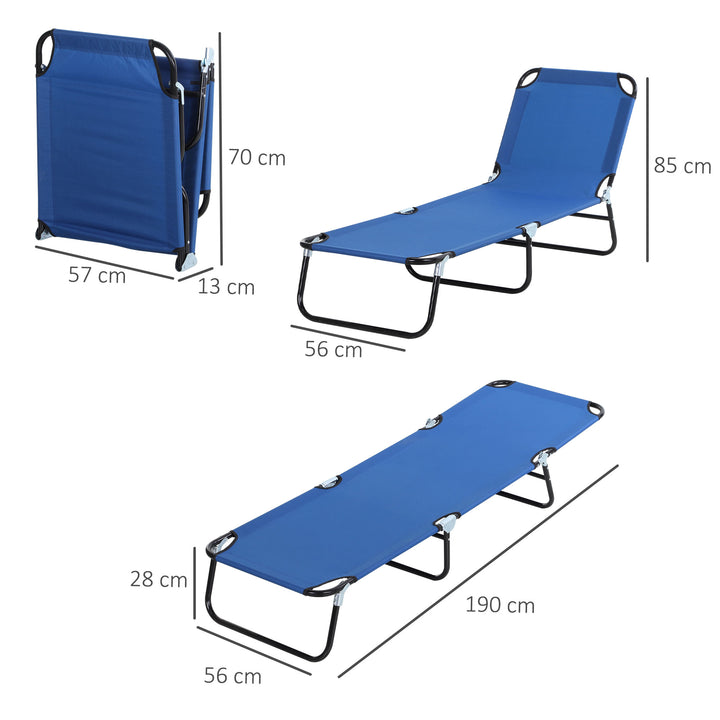 2 Pieces Foldable Sun Lounger Set With 5-Position Adjustable Backrest, Portable Relaxer Recliner with Lightweight Frame Great for Sun Bathing, Blue