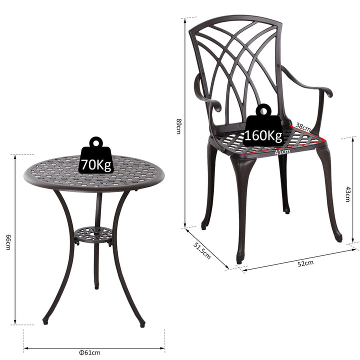 Patio Cast Aluminium 3 PCS Bistro Set Coffee Table & 2 Chairs Set Outdoor Garden Furniture Set