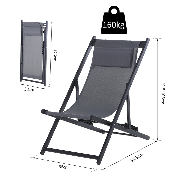 Set of 2 Folding Garden Beach Deck Chairs Deckchairs Seaside Folding Garden Patio Lounger, Grey