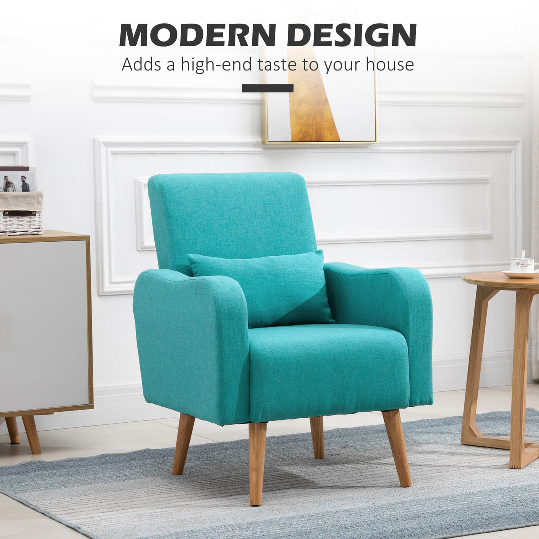 HOMCOM Accent Chair, Linen-Touch Armchair, Upholstered Leisure Lounge Sofa, Club Chair with Wooden Frame, Teal