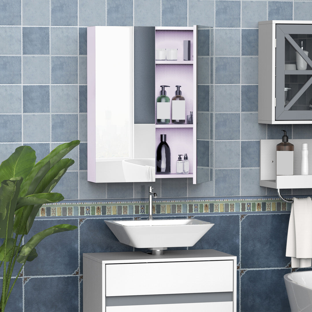 Bathroom Mirror Cabinet Wood Storage Shelf Wall Mount Double Door Cupboard Adjustable 60Wx15Dx75H - White