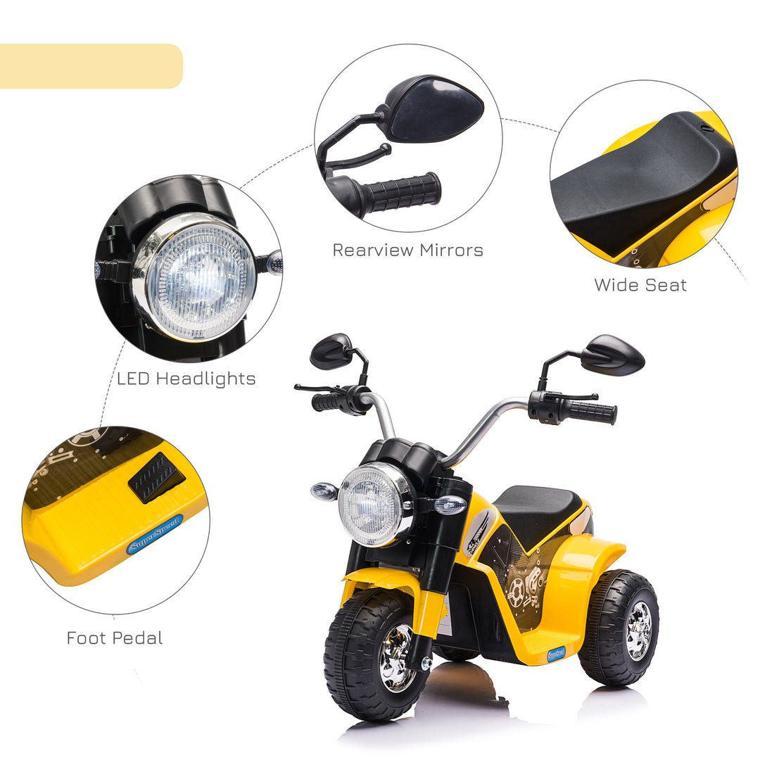 Kids Electric Motorcycle Ride-On Toy 3-Wheels Battery Powered Motorbike Rechargeable 6V with Horn Headlights for 18 - 36 Months Yellow