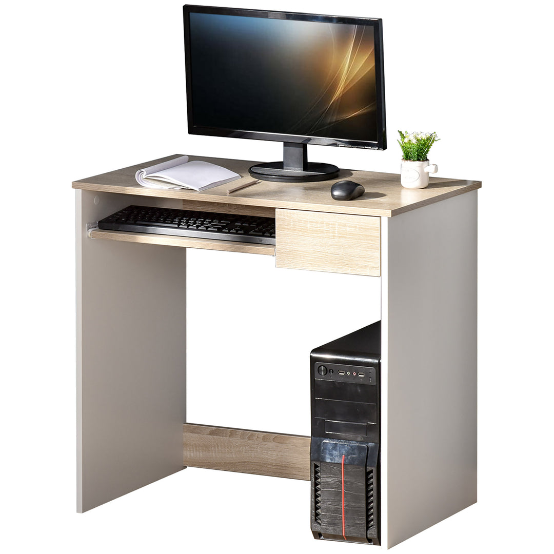 Compact Small Computer PC Table with Keyboard Tray Drawer Study Office Working Gaming Writing Desk, Oak Colour