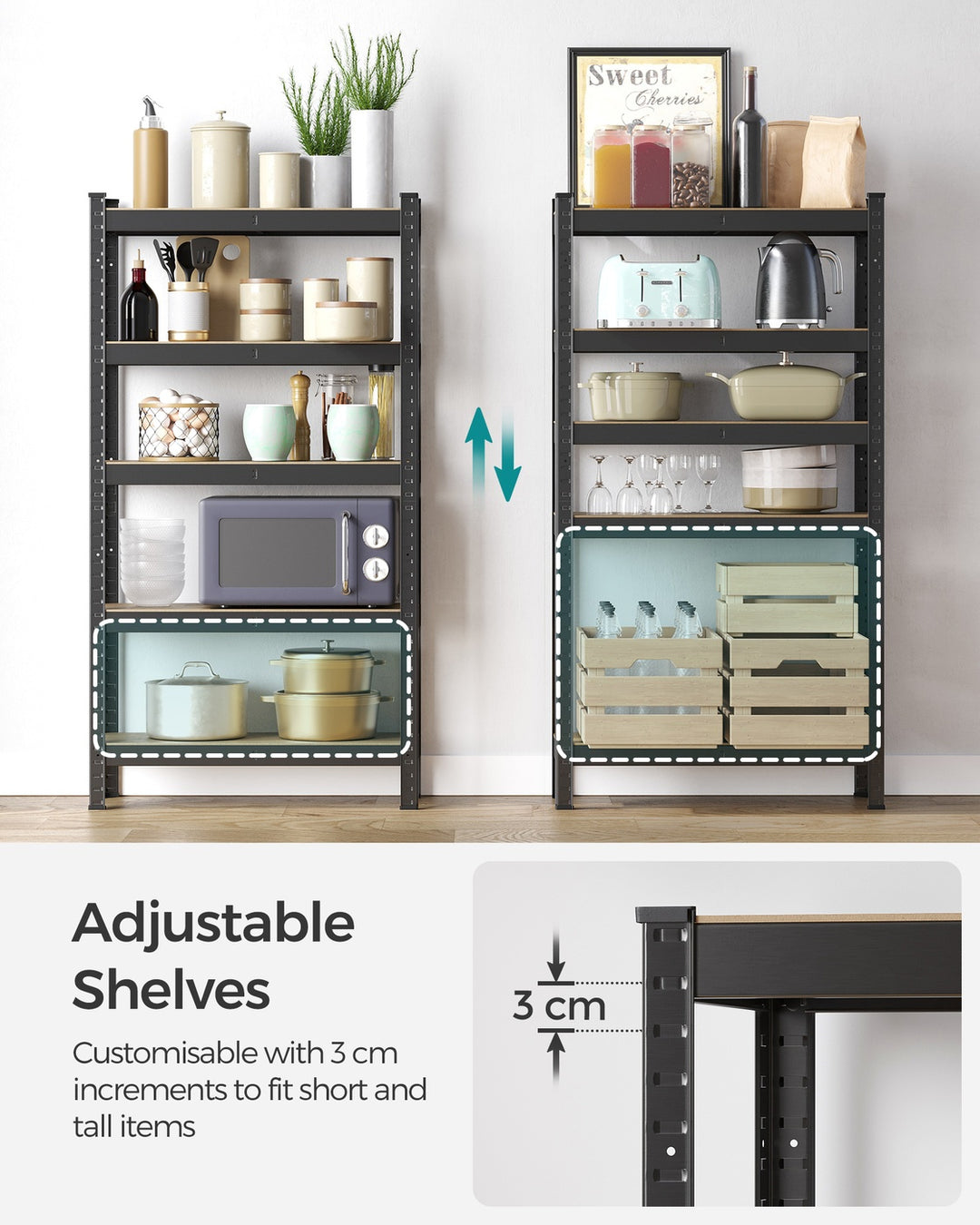 5-Tier Shelving Unit with 650 kg Capacity Black