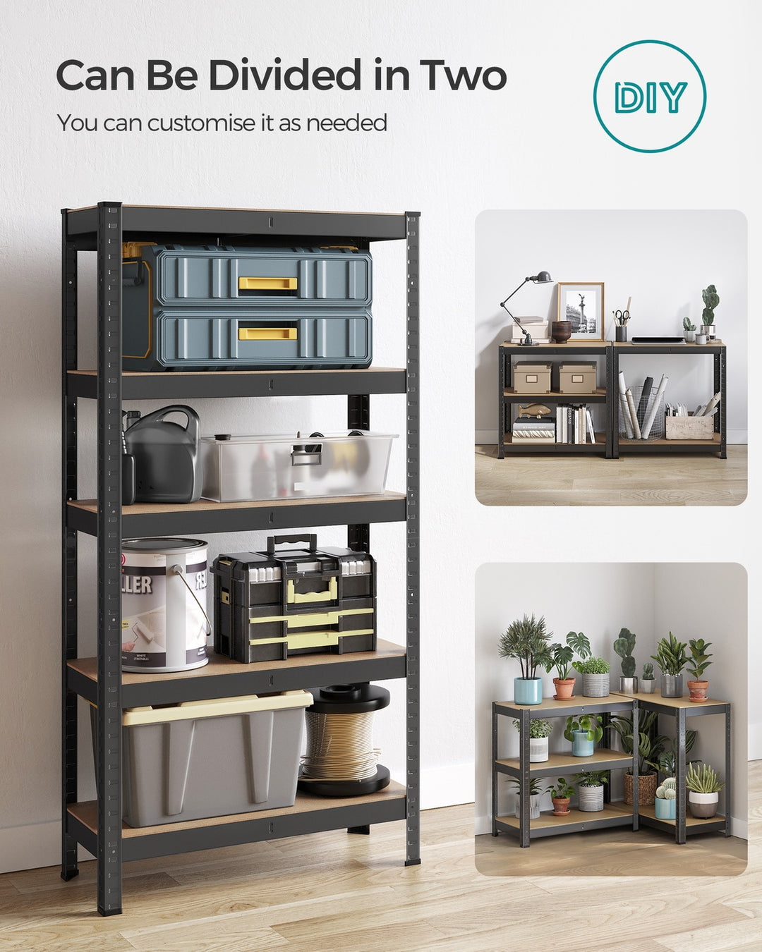 5-Tier Shelving Unit with 650 kg Capacity Black