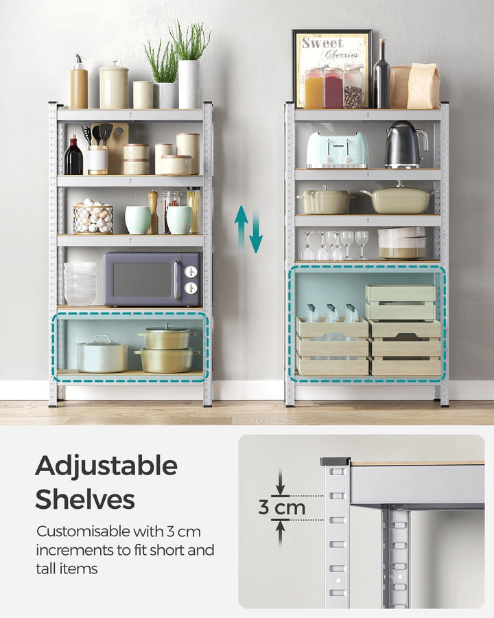 5-Tier Shelving Unit with 650 kg Capacity Silver