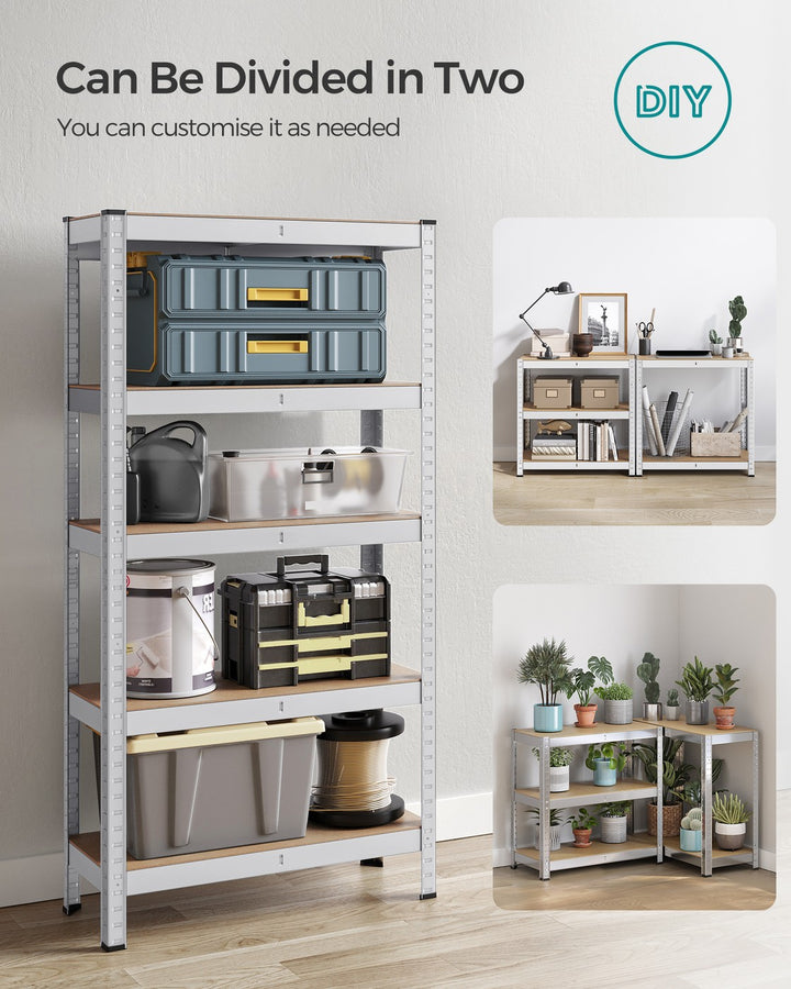 5-Tier Shelving Unit with 650 kg Capacity Silver