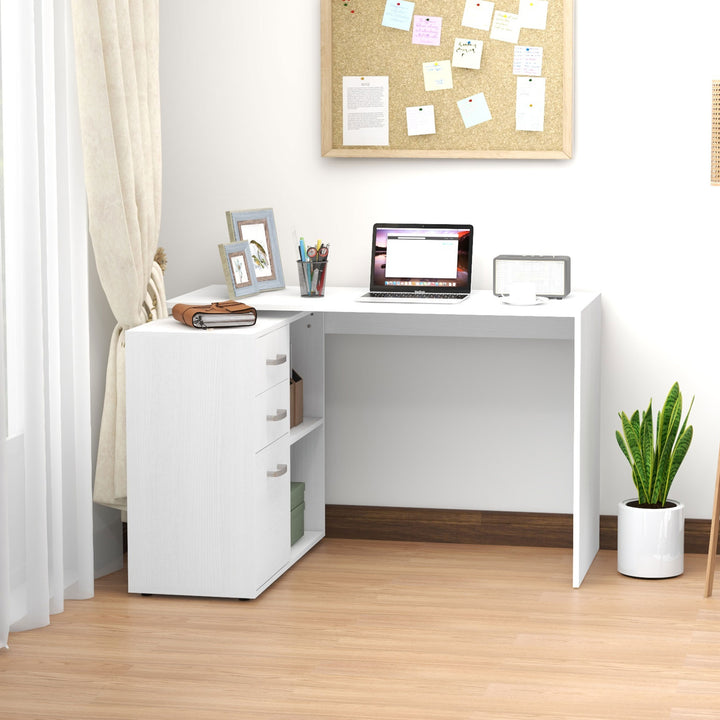 Computer Desk Table Workstation Home Office L Shape Drawer Shelf File Cabinet White