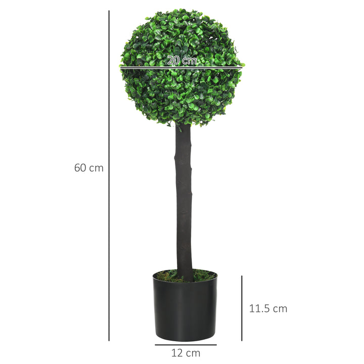 Set of 2 Artificial Plants Boxwood Ball Trees in Pot Fake Plants for Home Indoor Outdoor Decor, 20x20x60cm, Green