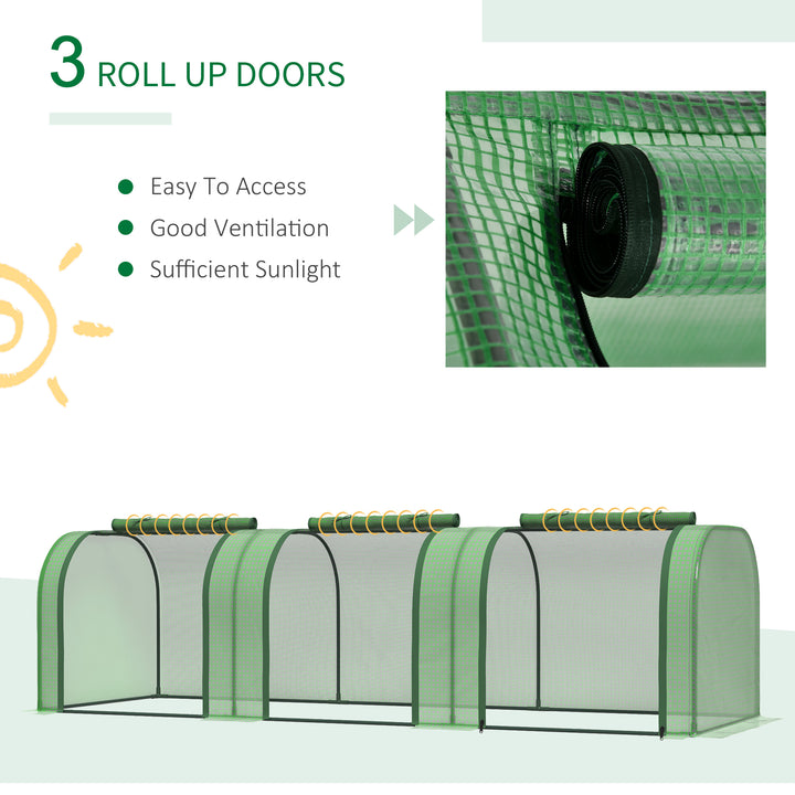 Outsunny PE Tunnel Greenhouse Green Grow House Steel Frame for Garden Backyard with Zipper Doors 295x100x80 cm Green