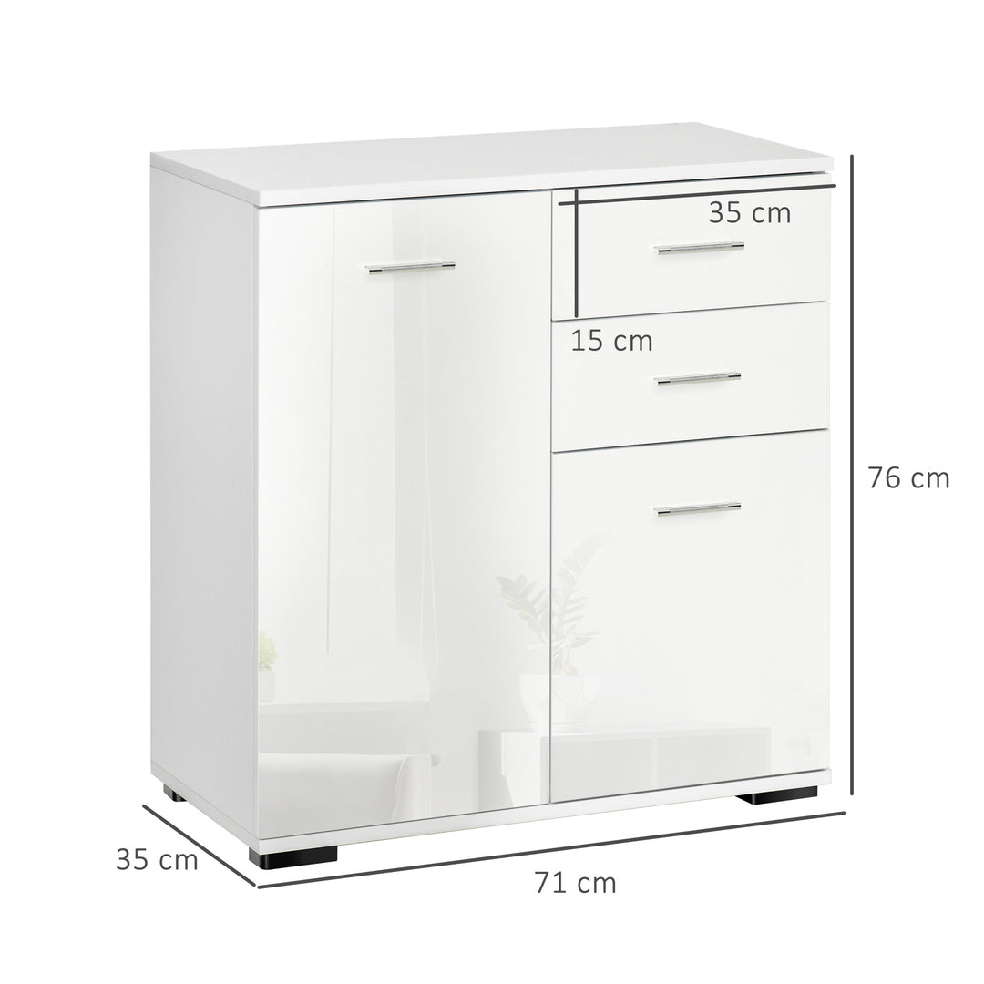 High Gloss Side Cabinet, size 71x35x76 cm-White