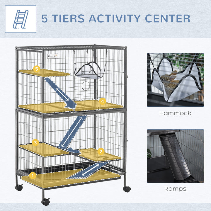 Small Animal Cage for Chinchilla Ferret Kitten on Wheels with Hammocks Removable Tray, Silver Grey