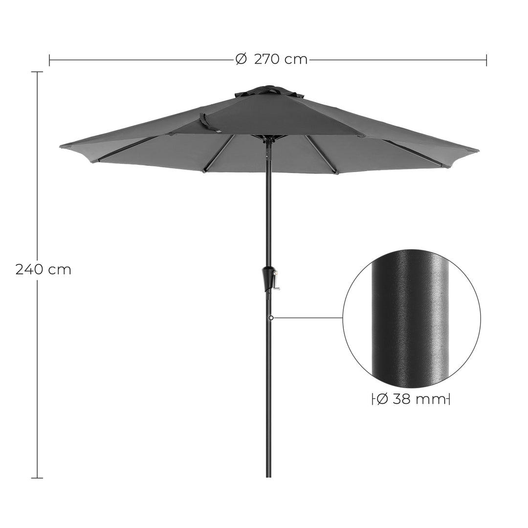 2.7 m Garden Parasol Umbrella Grey