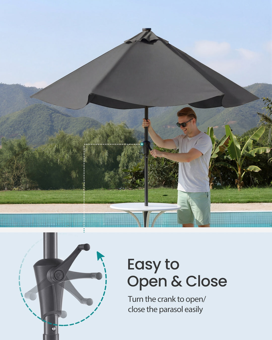 2.7 m Garden Parasol Umbrella Grey