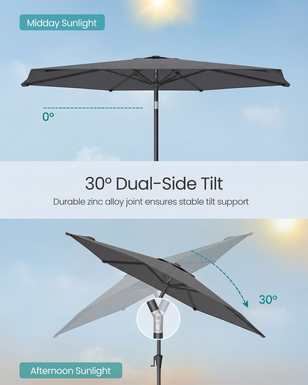 2.7 m Garden Parasol Umbrella Grey