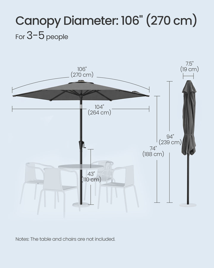 2.7 m Garden Parasol Umbrella Grey