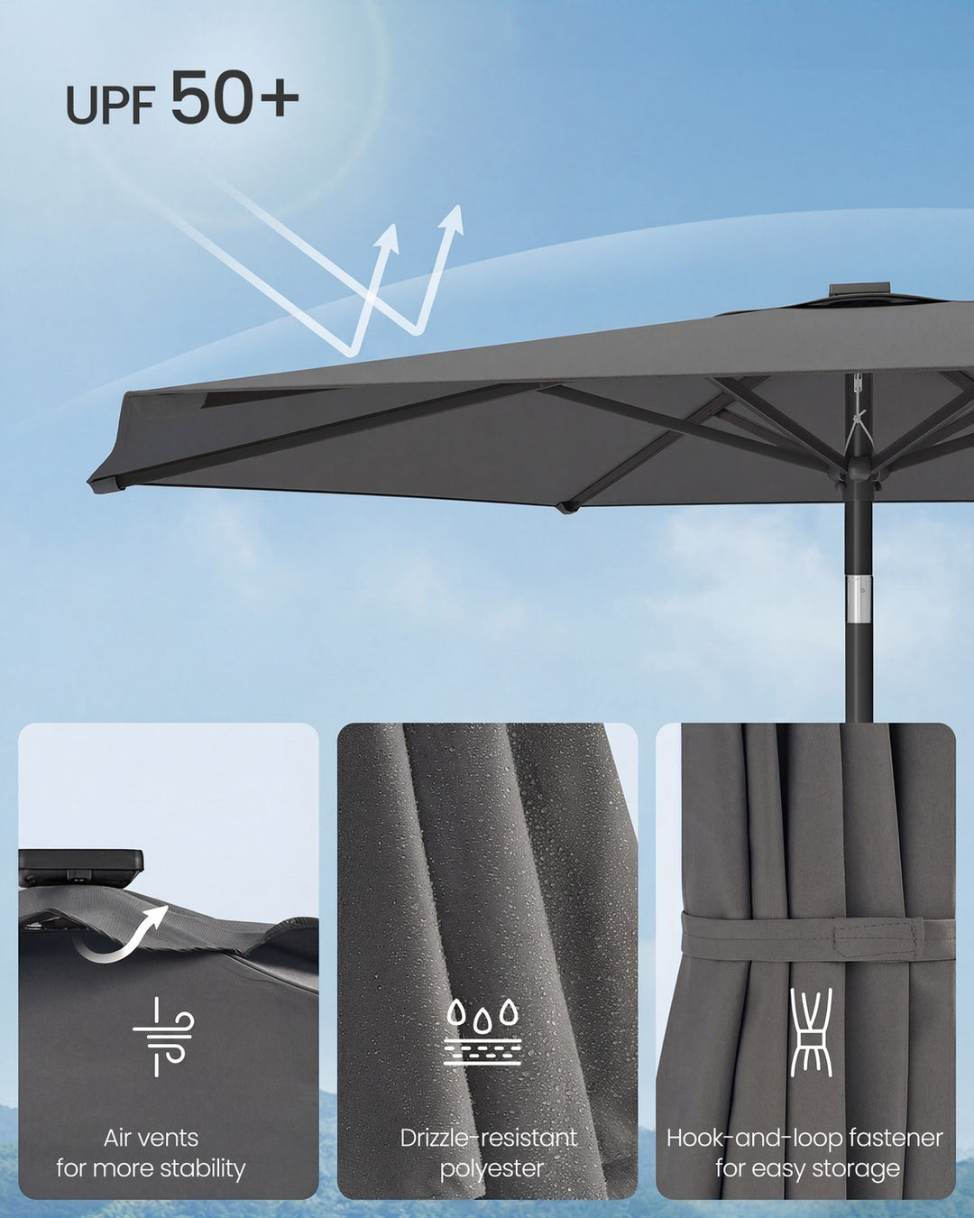 2.7 m Garden Parasol Umbrella Grey