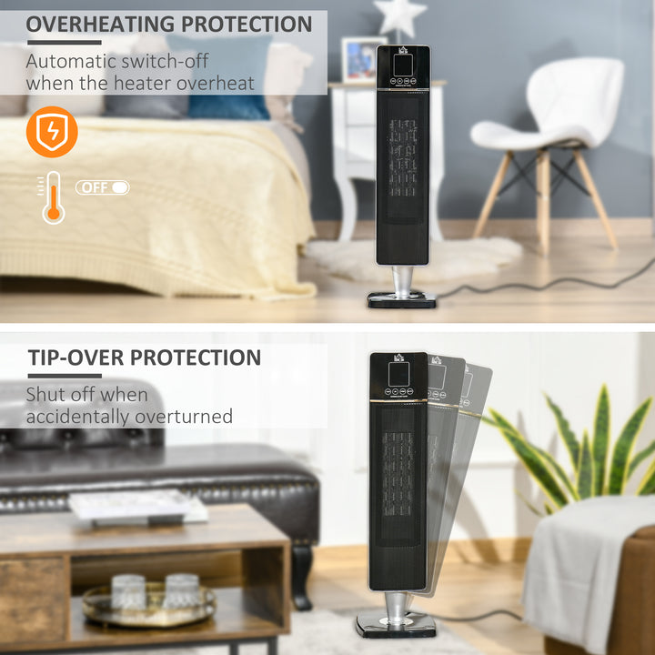 HOMCOM Ceramic Tower Heater Oscillating Space Heater w/ Remote Control 8hrs Timer Tip-Over Overheat Protection 1000W/2000W-Black