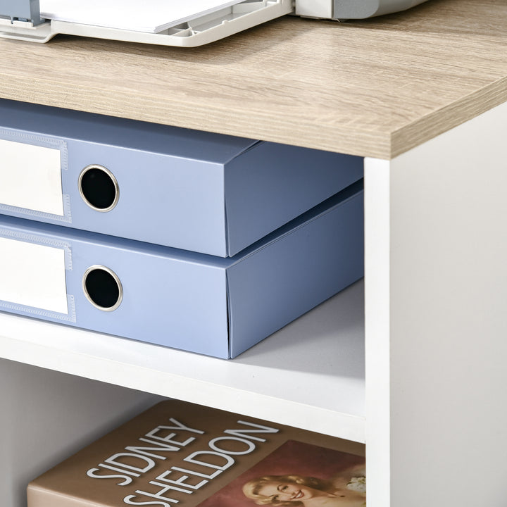 Multi-Storage Printer Stand Unit Office Desk Side Mobile Storage w/ Wheels Modern Style 60L x 50W x 65.5H cm - Oak