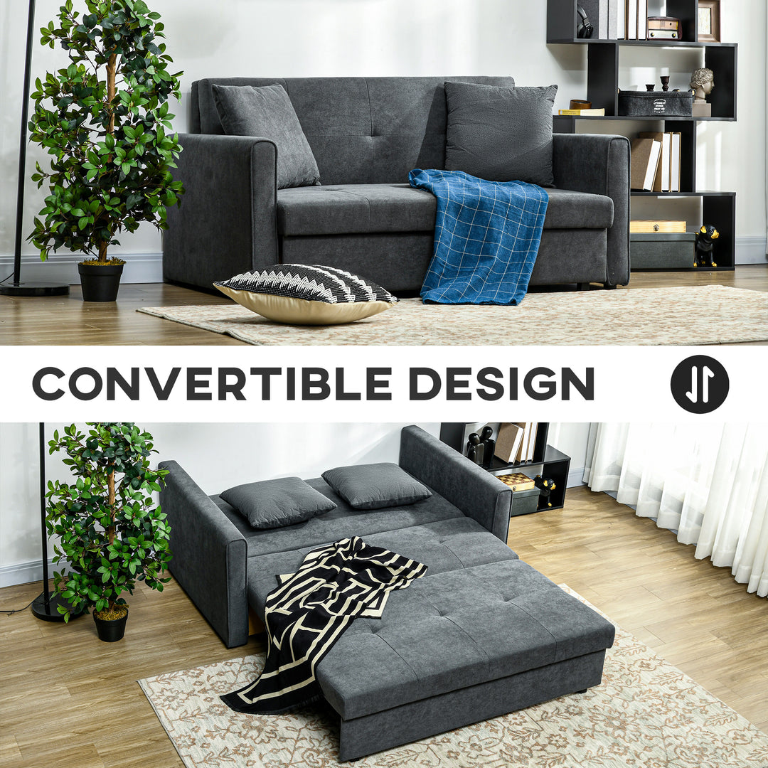 Two Seater Fabric Sofa Bed, 2-in-1 Sofabed with Hidden Storage, Living Room Furniture, Black