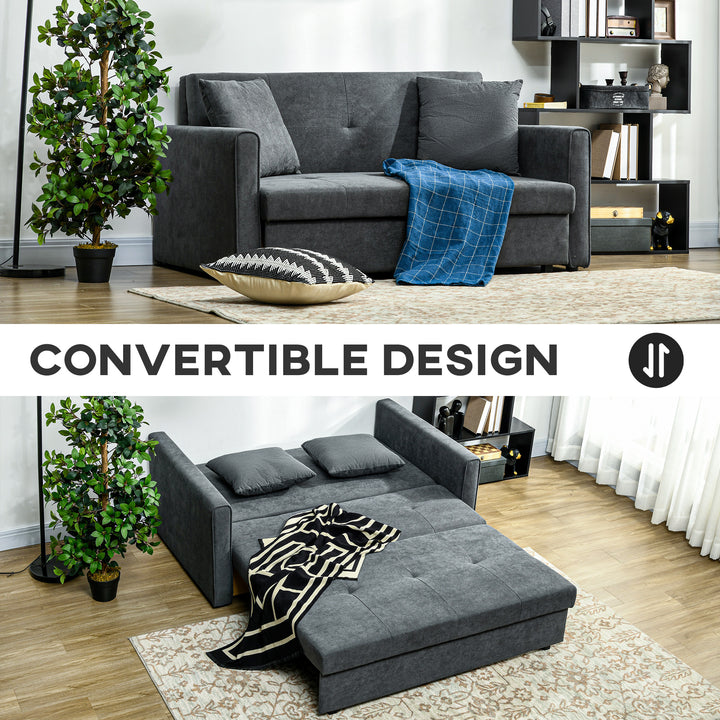 Two Seater Fabric Sofa Bed, 2-in-1 Sofabed with Hidden Storage, Living Room Furniture, Black