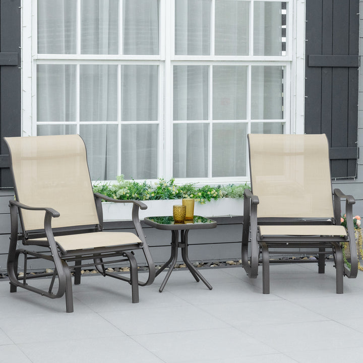 Gliding Chair &amp; Tea Table Set withTempered Glass Tabletop - Khaki