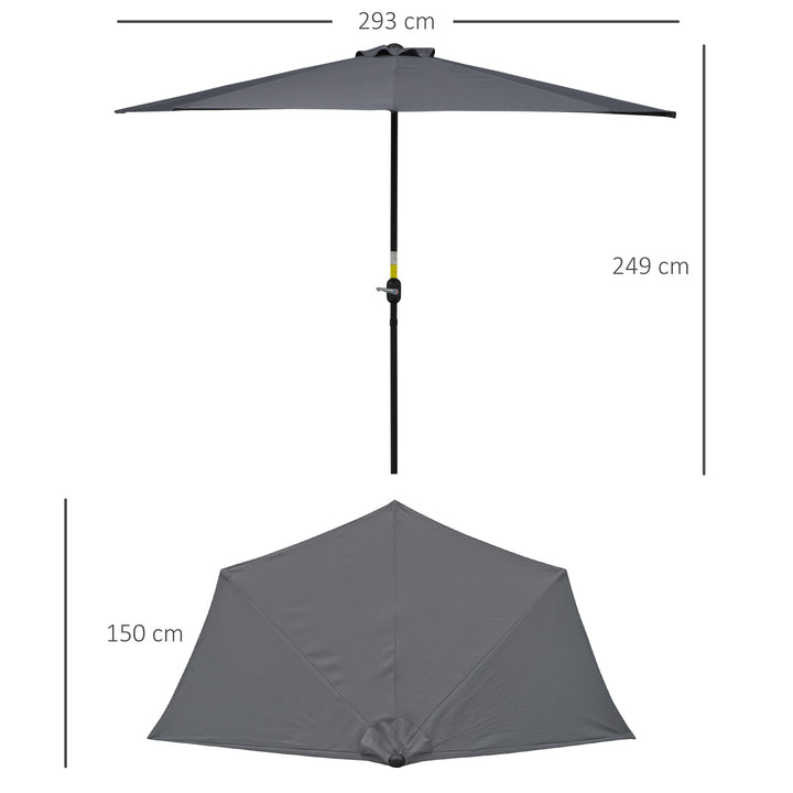 3 m Half Round Umbrella Parasol-Grey Polyester/Aluminum