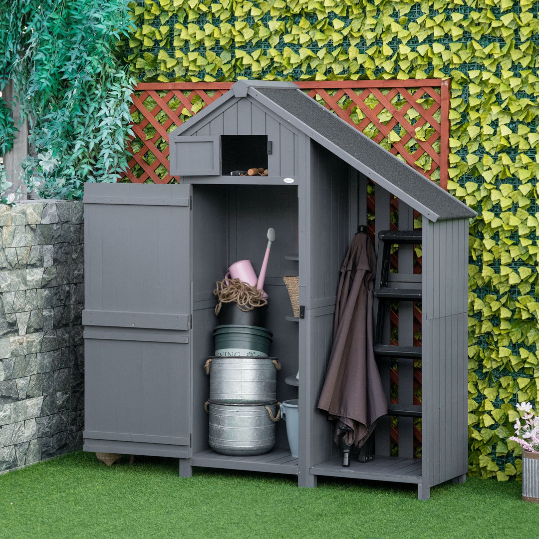 Garden Outdoor Storage Shed w/ 3 Shelves and Tilt Roof-Grey
