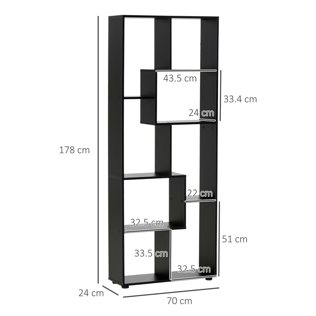 8-Tier Freestanding Bookcase w/ Melamine Surface Anti-Tipping Foot Pads Home Display Storage Grid Stand Modern Style - Black