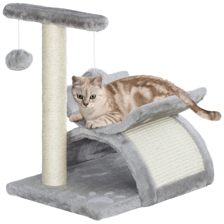 Pawhut Cat Tree Scratching Post Kitten Scratcher Kitty Activity Play Center Sisal Rotatable Top Bar Tunnel Dangling Ball Light Grey