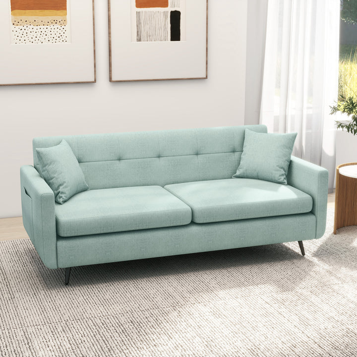 2 Seater Sofa Tufted Loveseat Settee with Steel Legs and 2 Storage Pockets - Blue