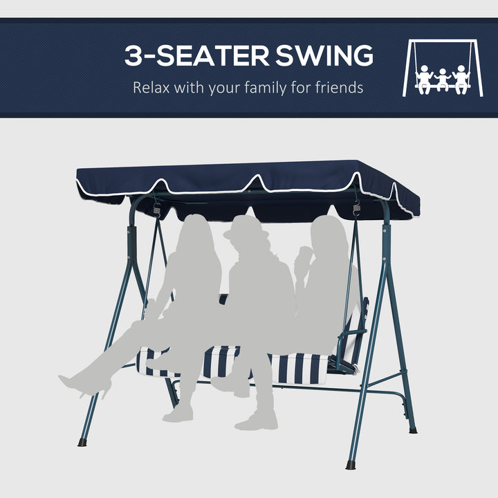 3 Seater Canopy Swing Chair Heavy Duty Outdoor Garden Bench with Sun Cover Metal Frame - Blue
