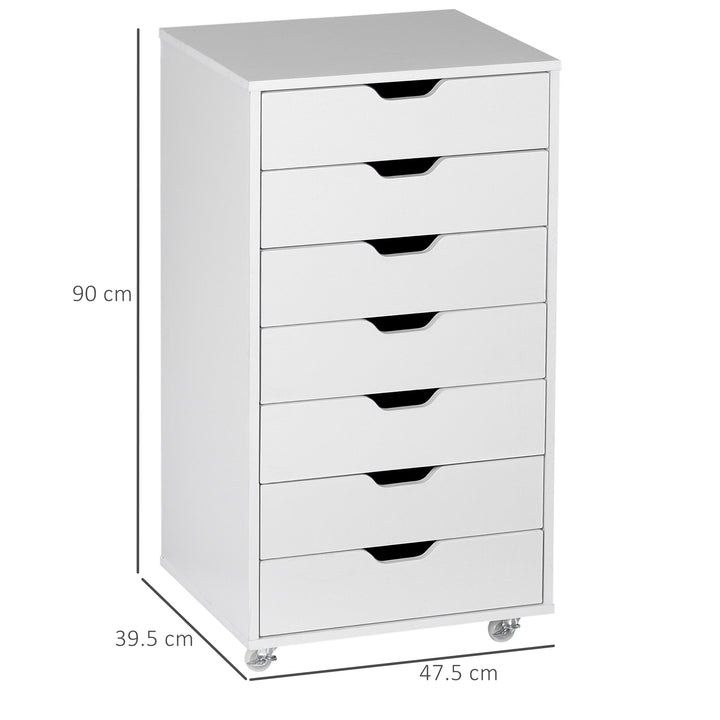 Vinsetto Vertical Filing Cabinet, 7-drawer File Cabinet, Mobile Office Cabinet on Wheels for Study, Home Office, White