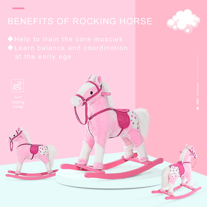 Childrens Plush Rocking Horse with Sound-Pink