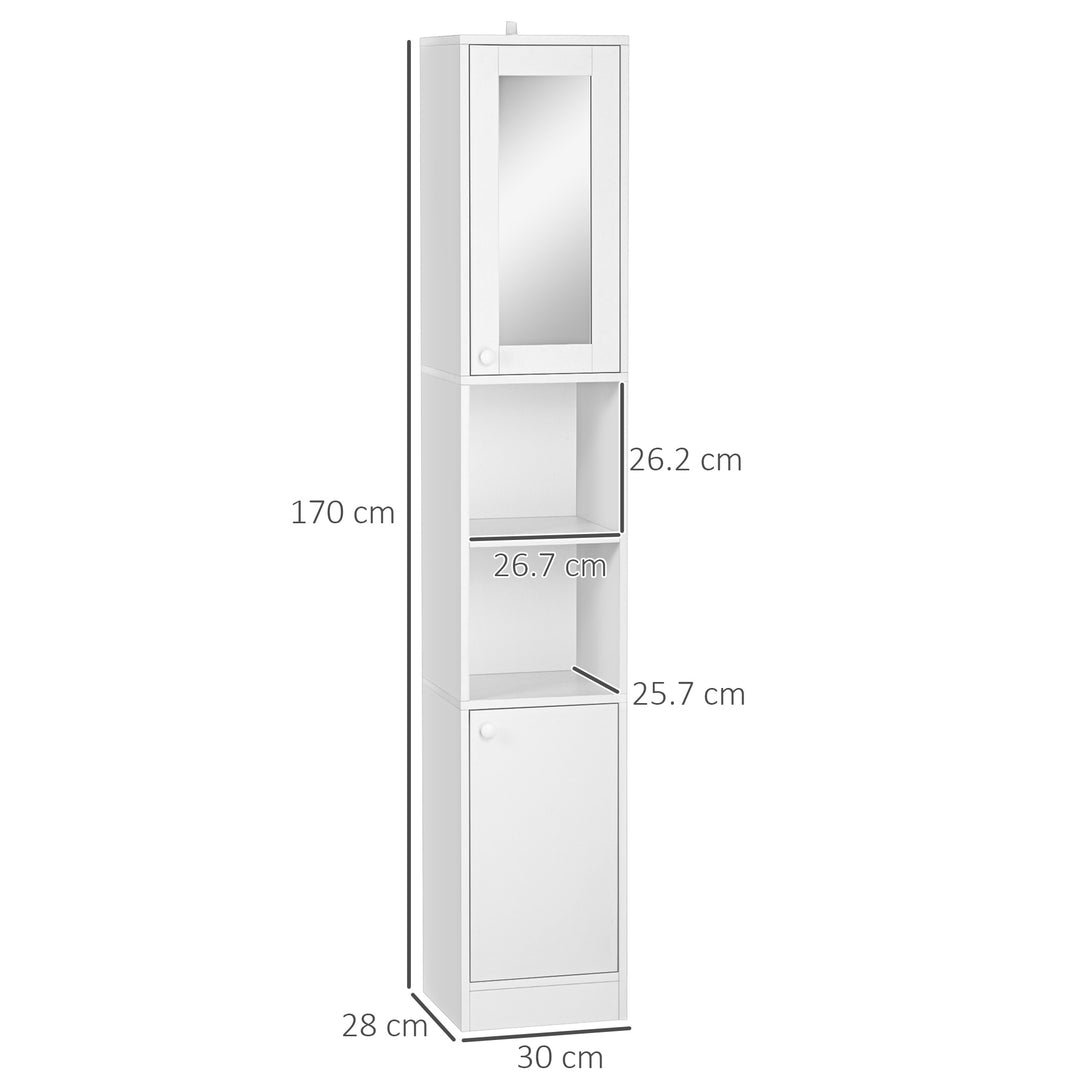 kleankin Tall Bathroom Storage Cabinet with Mirror, Narrow Freestanding Floor Cabinet with Adjustable Shelves