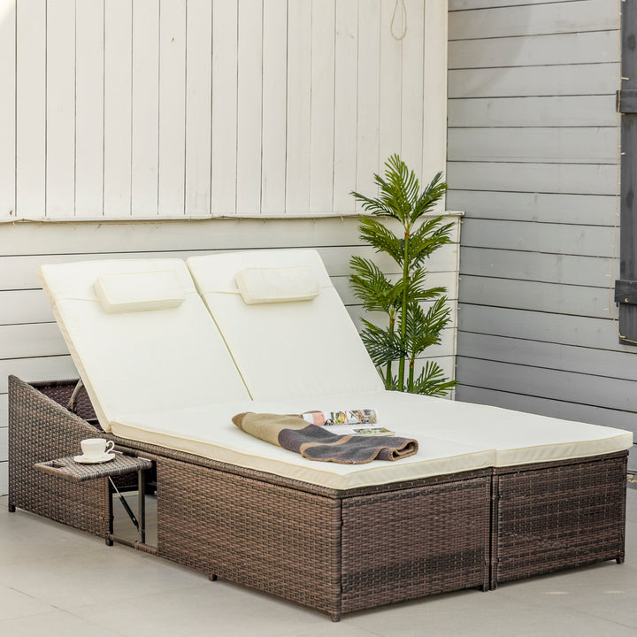 Adjustable Double Rattan W/Tray-Brown/Cream-White